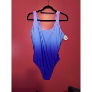 Ombre Blue Purple One Piece Swimsuit Removable Cups Athletic Swimming Beach XL